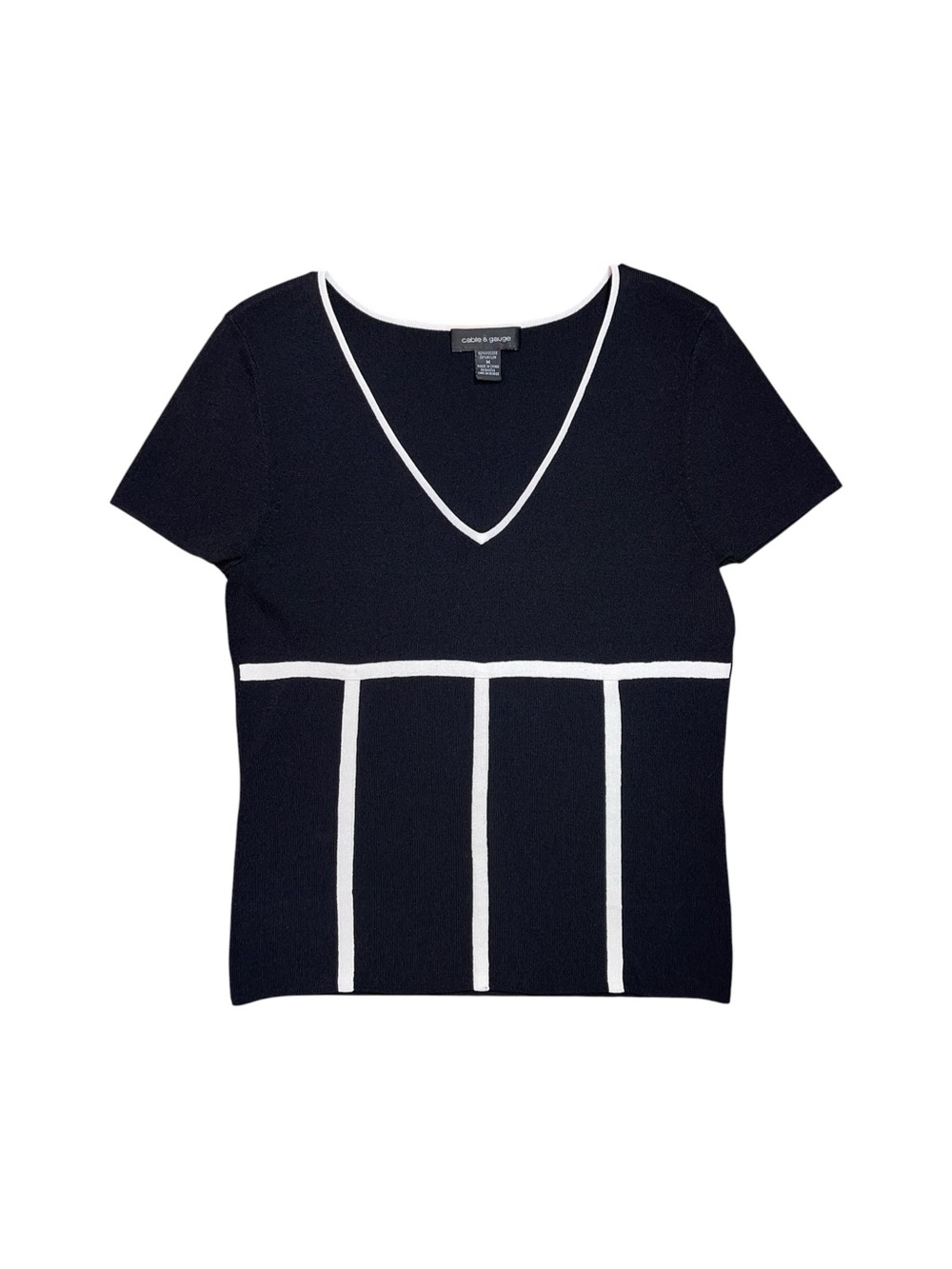Vintage Cable & Gauge Corset Detail Knit Top Women's Medium Black White